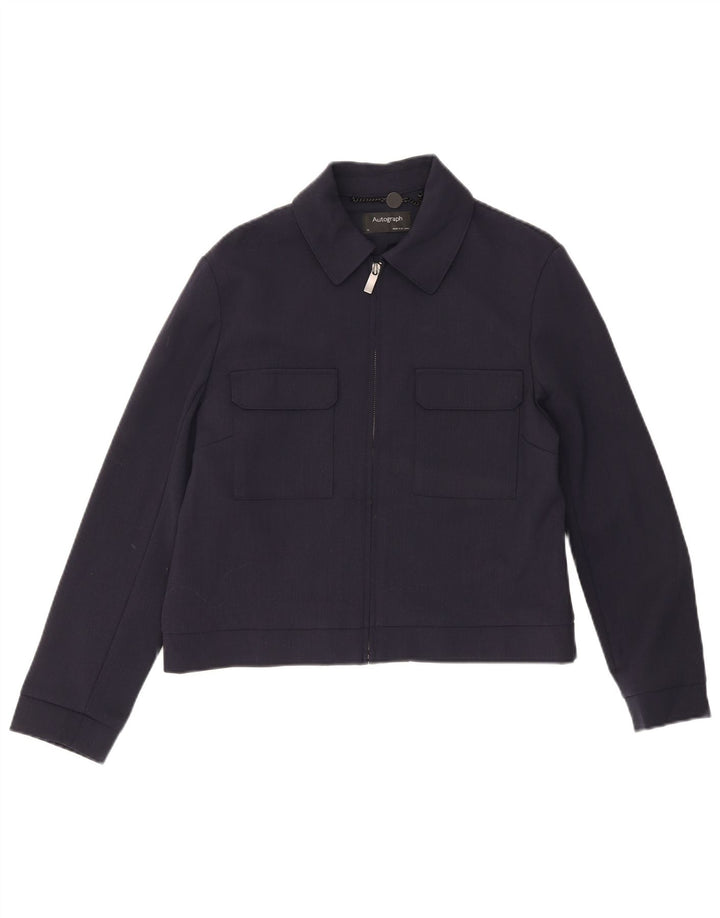 MARKS & SPENCER Giubbotto bomber autografo da donna UK 12 medio in lana blu navy