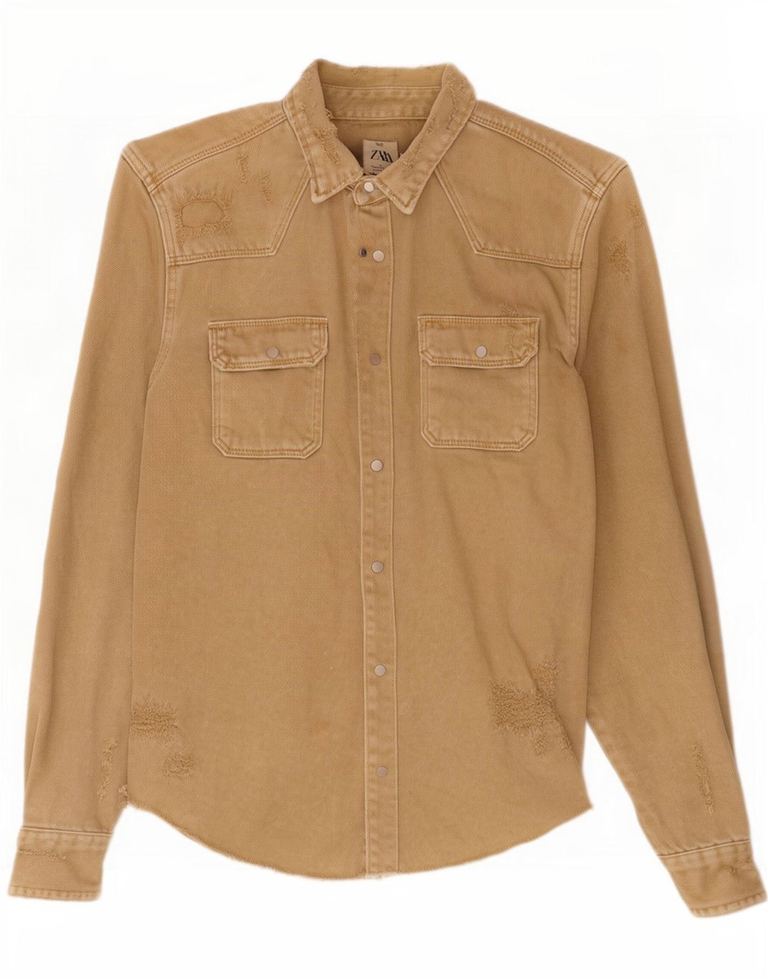 Camicia in denim invecchiato Zara da uomo in cotone marrone medio