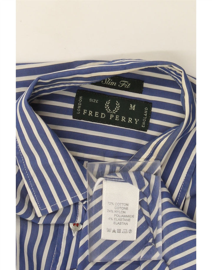 Camicia da uomo slim fit Fred Perry in cotone a righe blu medio