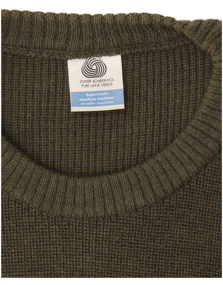 Maglione maglione girocollo militare da uomo VINTAGE grande lana vergine kaki