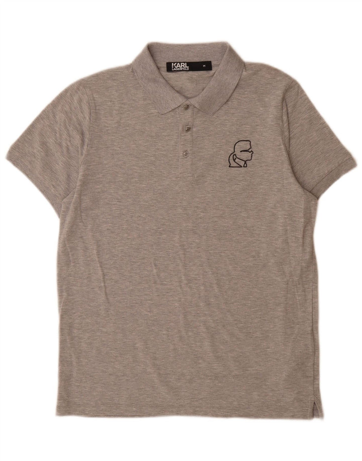 Polo grafica da uomo Karl Lagerfeld in cotone chiazzato grigio medio