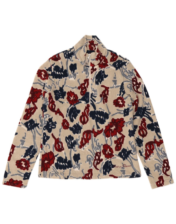 Maglione in pile da donna Conte of Florence con zip e collo UK 10 piccolo beige floreale