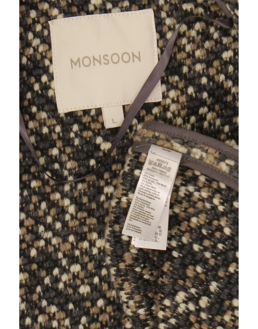 MONSOON Womens Open Overcoat UK 16 Large Grey Flecked Wool