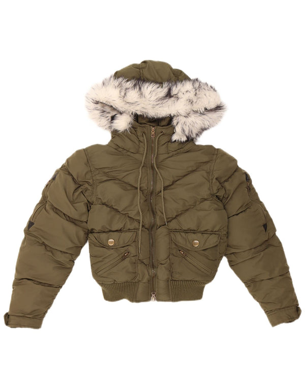 Giacca imbottita con cappuccio corta per ragazze Lee 7-8 anni XS poliestere kaki