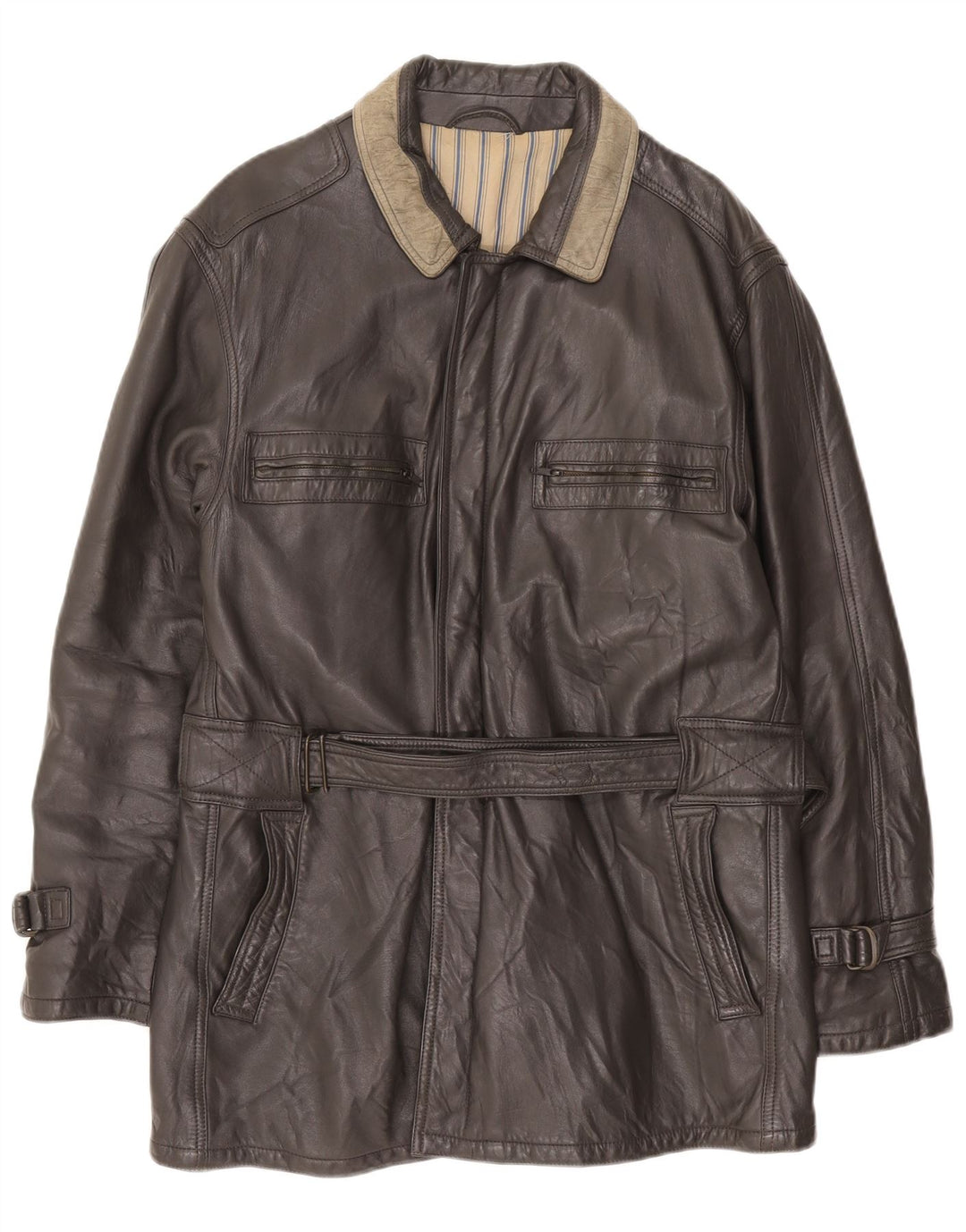 Cappotto in pelle vintage da uomo UK 40 grande color grigio