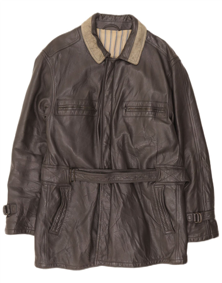 Cappotto in pelle vintage da uomo UK 40 grande color grigio