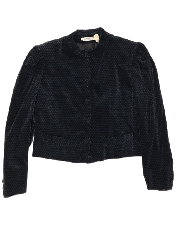 Giacca blazer a 6 bottoni corta da donna Cacharel US 10 grande blu navy a pois