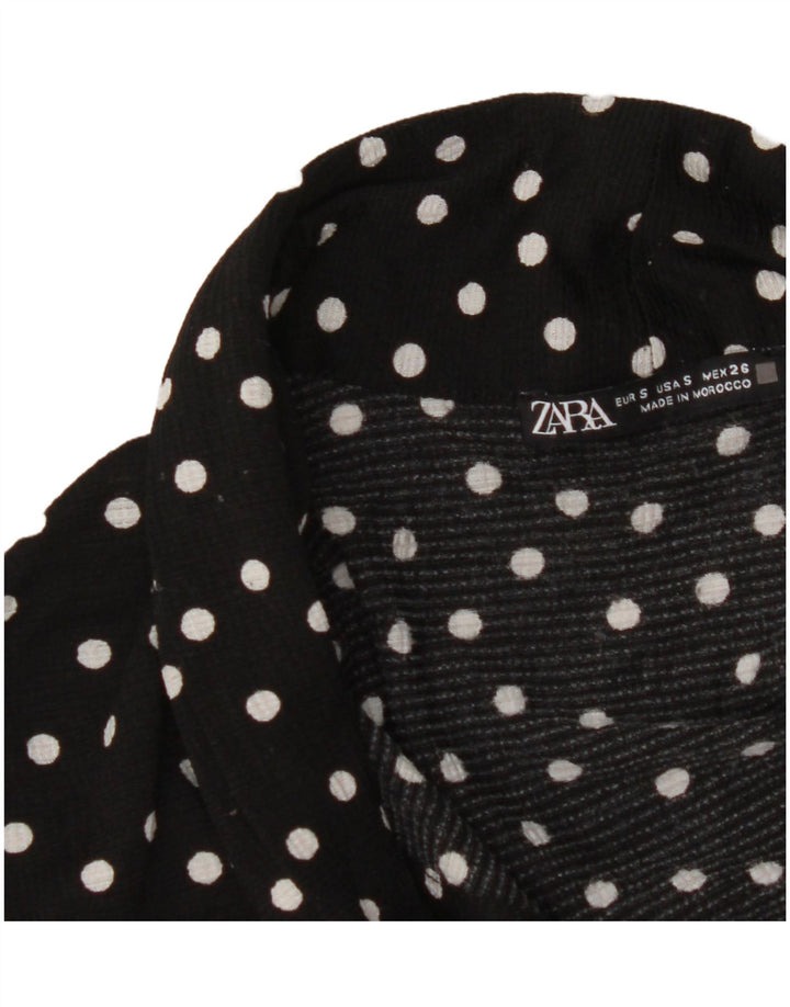 ZARA Womens Oversized Crop Blouse Top UK 10 Small Black Polka Dot
