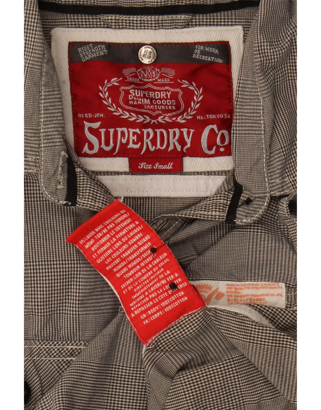 Camicia da donna con maniche a 3/4 Superdry UK 10 Small Cotone pied de poule grigio