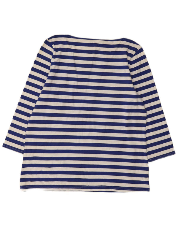 Crew Clothing Top da donna manica 3/4 UK 16 cotone a righe grandi blu