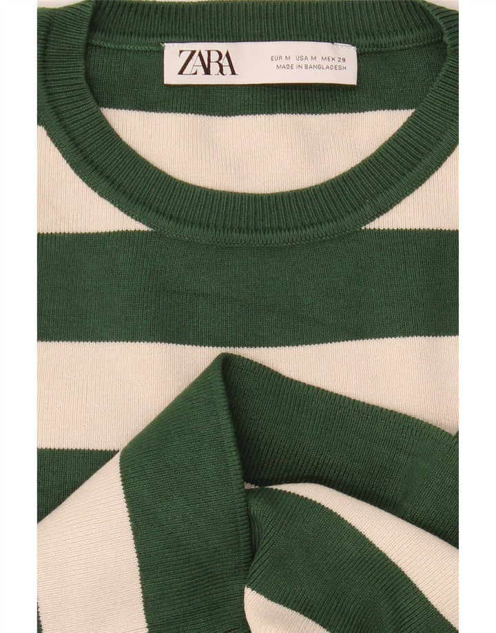 Top corto da donna Zara a maniche lunghe UK 12 verde medio a righe