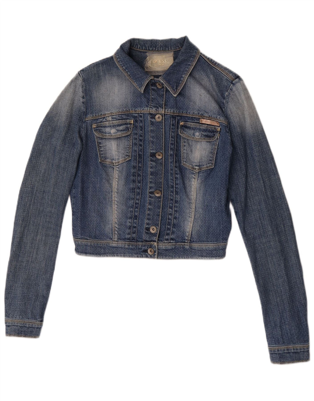 Giacca in denim corta da donna Guess UK 6 XS blu cotone