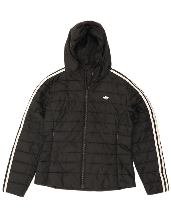 Giacca imbottita con cappuccio da donna Adidas UK 12 Medium Nero Poliestere