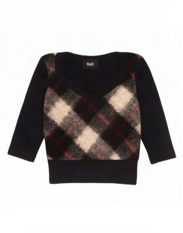Dolce & Gabbana Maglione da donna con scollo a V corto UK 14 Grande plaid nero