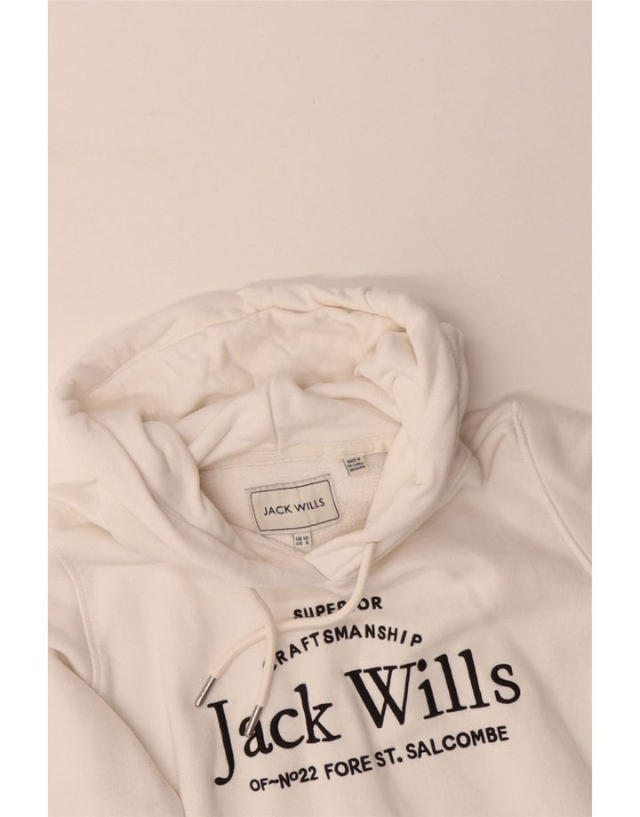 JACK WILLS Maglione con cappuccio oversize con grafica da donna UK 10 Piccolo cotone bianco