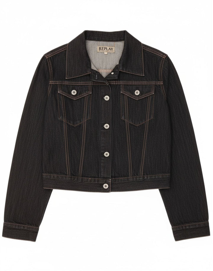 Giacca in denim corta da donna Replay UK 14 grande cotone nero