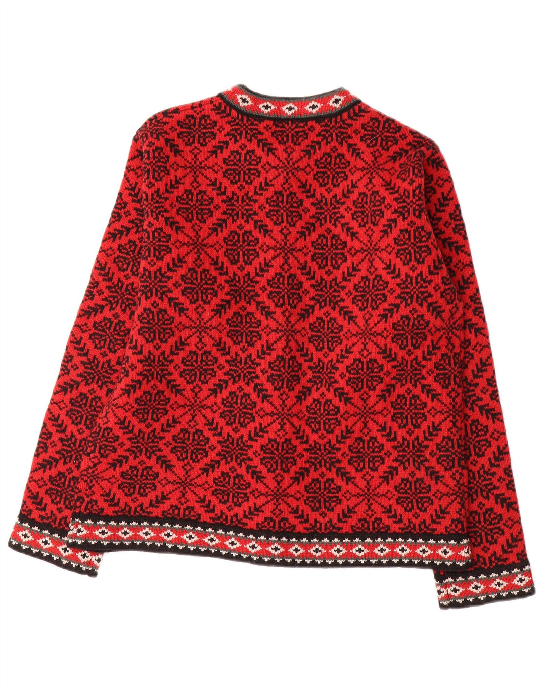 Maglione cardigan da donna L.L.Bean UK 14 Lana Fair Isle rossa media