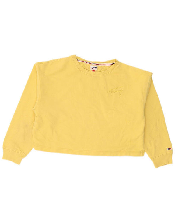 Tommy Hilfiger Donna Crop Felpa Maglione UK 14 Cotone Giallo Medio