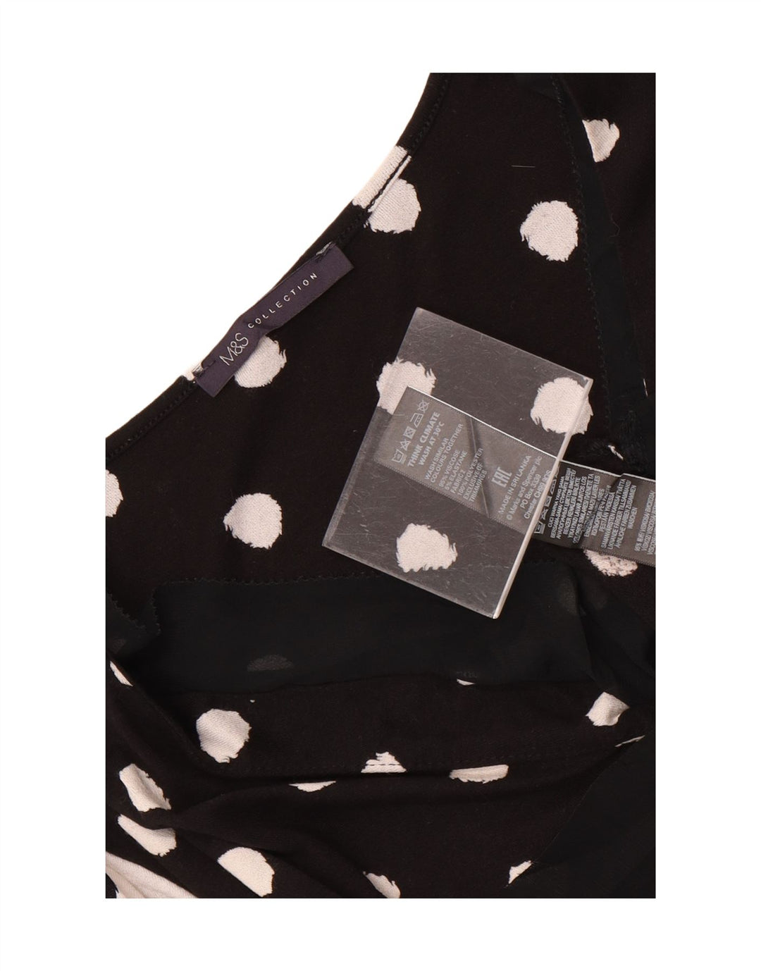 Top camicetta da donna Marks & Spencer UK 16 grande viscosa nera a pois
