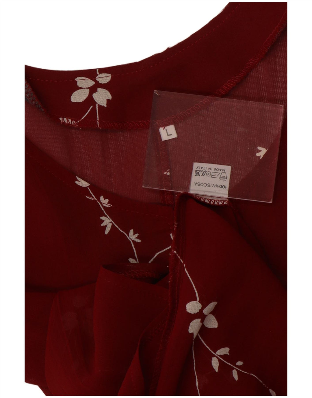 Abito lungo senza maniche da donna VINTAGE UK 14 Grande viscosa floreale rossa