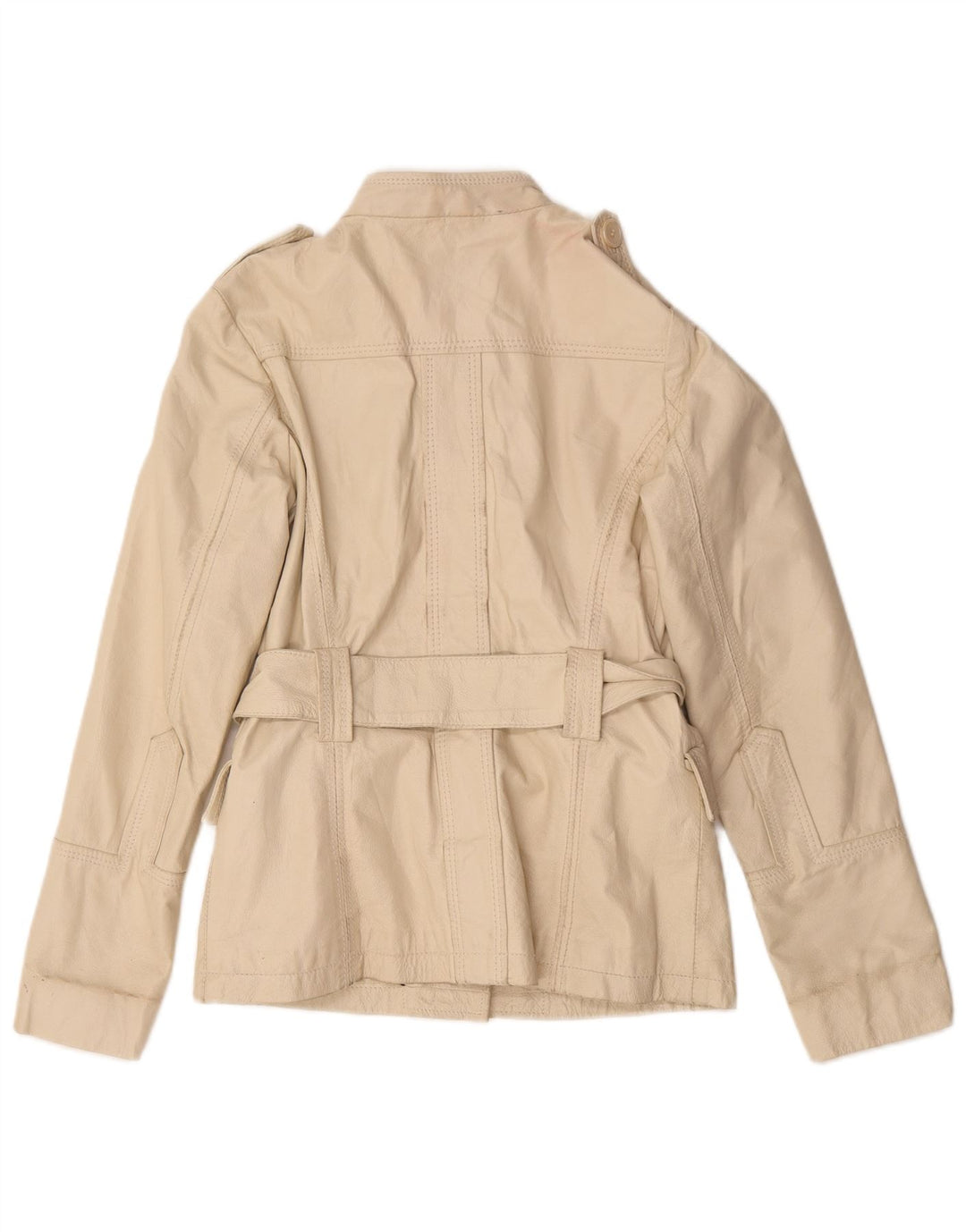 Giacca in pelle militare vintage da donna IT 44 in pelle beige media
