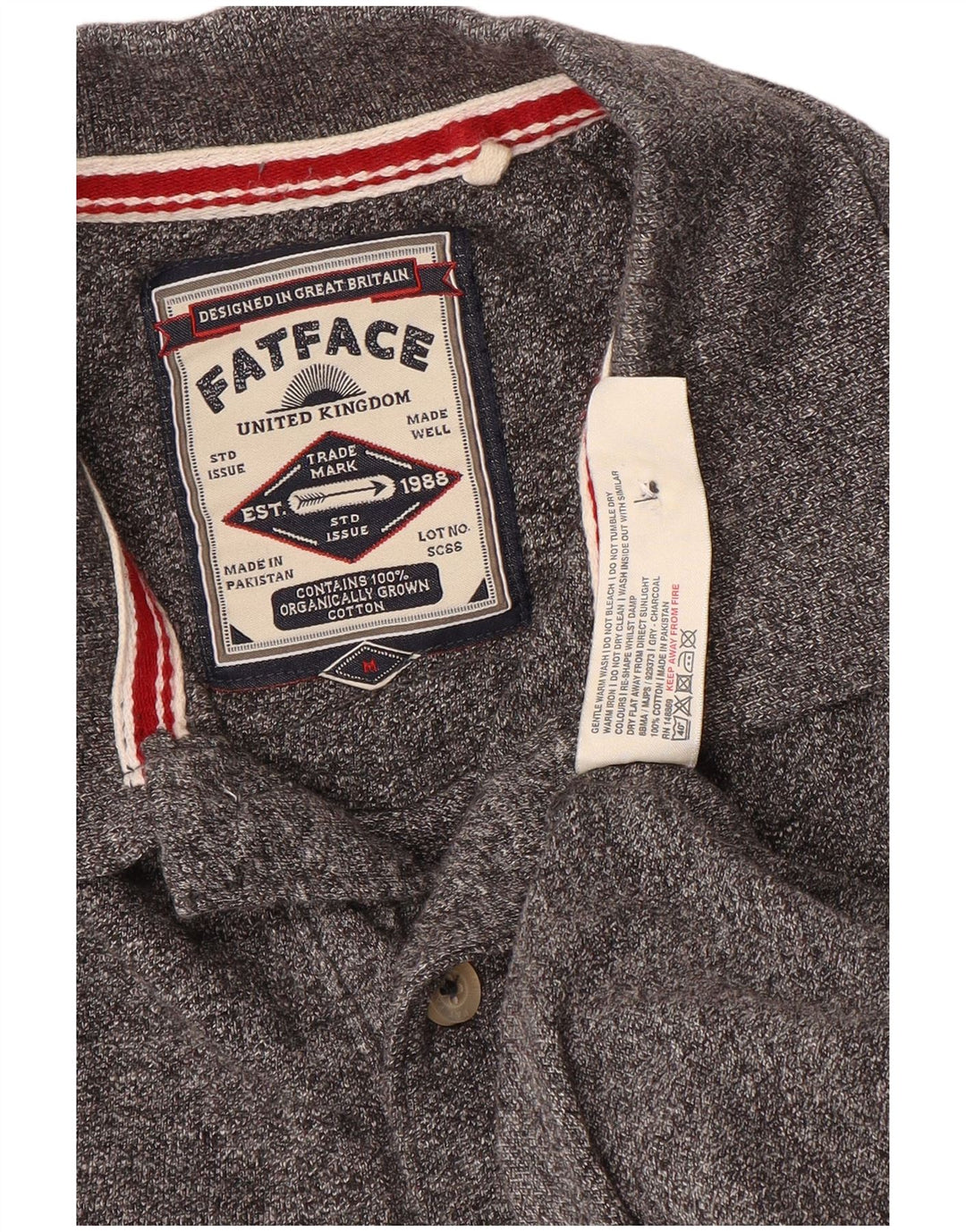 Polo da uomo Fat Face in cotone screziato grigio medio