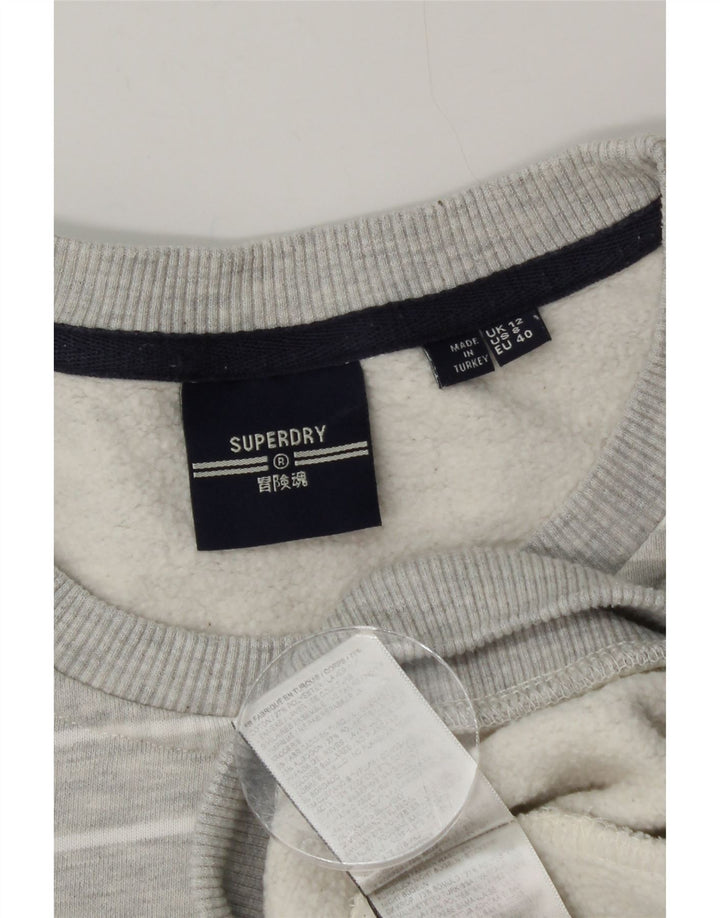 Felpa grafica da donna Superdry Maglione UK 12 Cotone a righe grigio medio