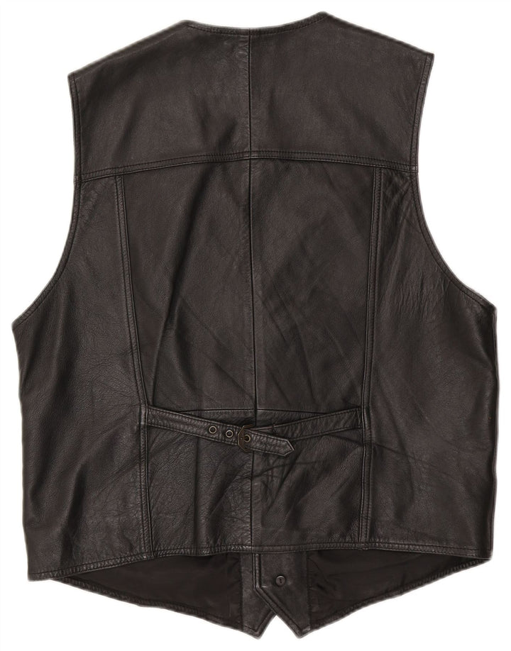 Gilet in pelle da uomo vintage grande in pelle nera