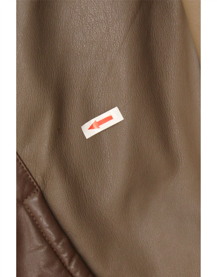 Giacca in pelle vintage da donna UK 14 Colorblock marrone medio