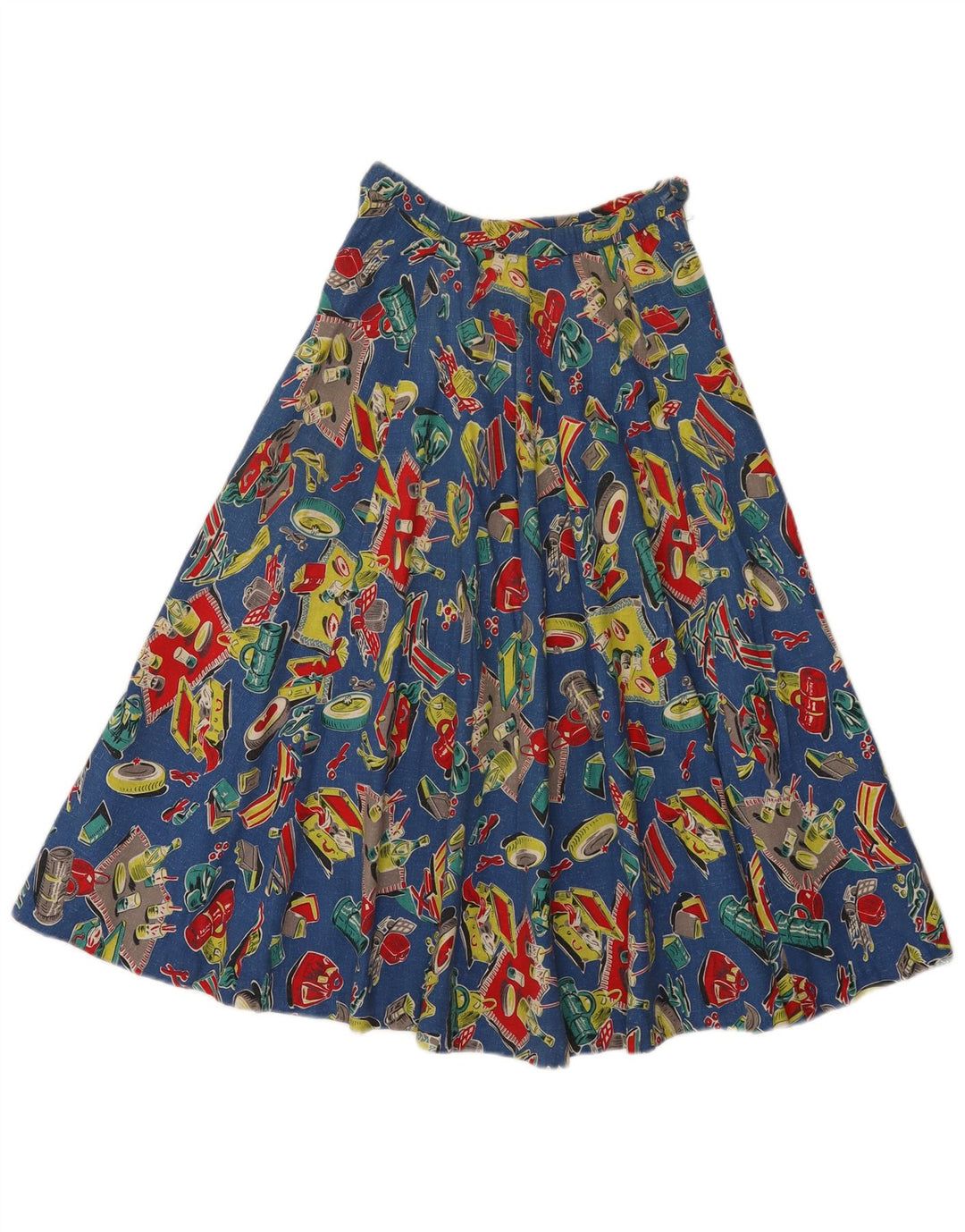 Gonna svasata a pieghe con motivo astratto vintage da donna W24 XS Blu