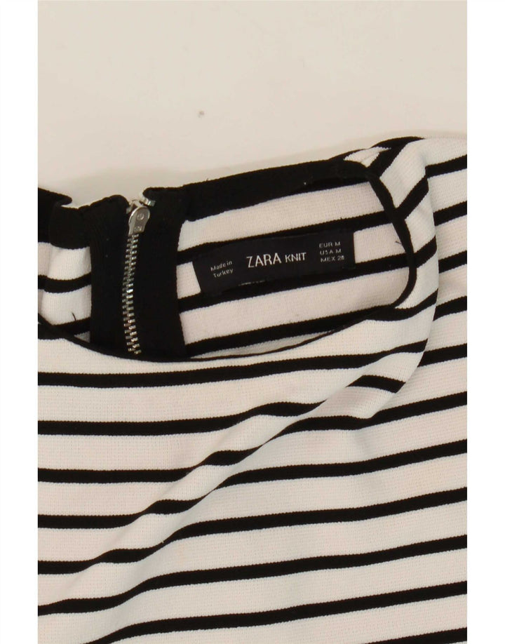 Top corto da donna Zara a maniche lunghe UK 12 a righe bianche medie