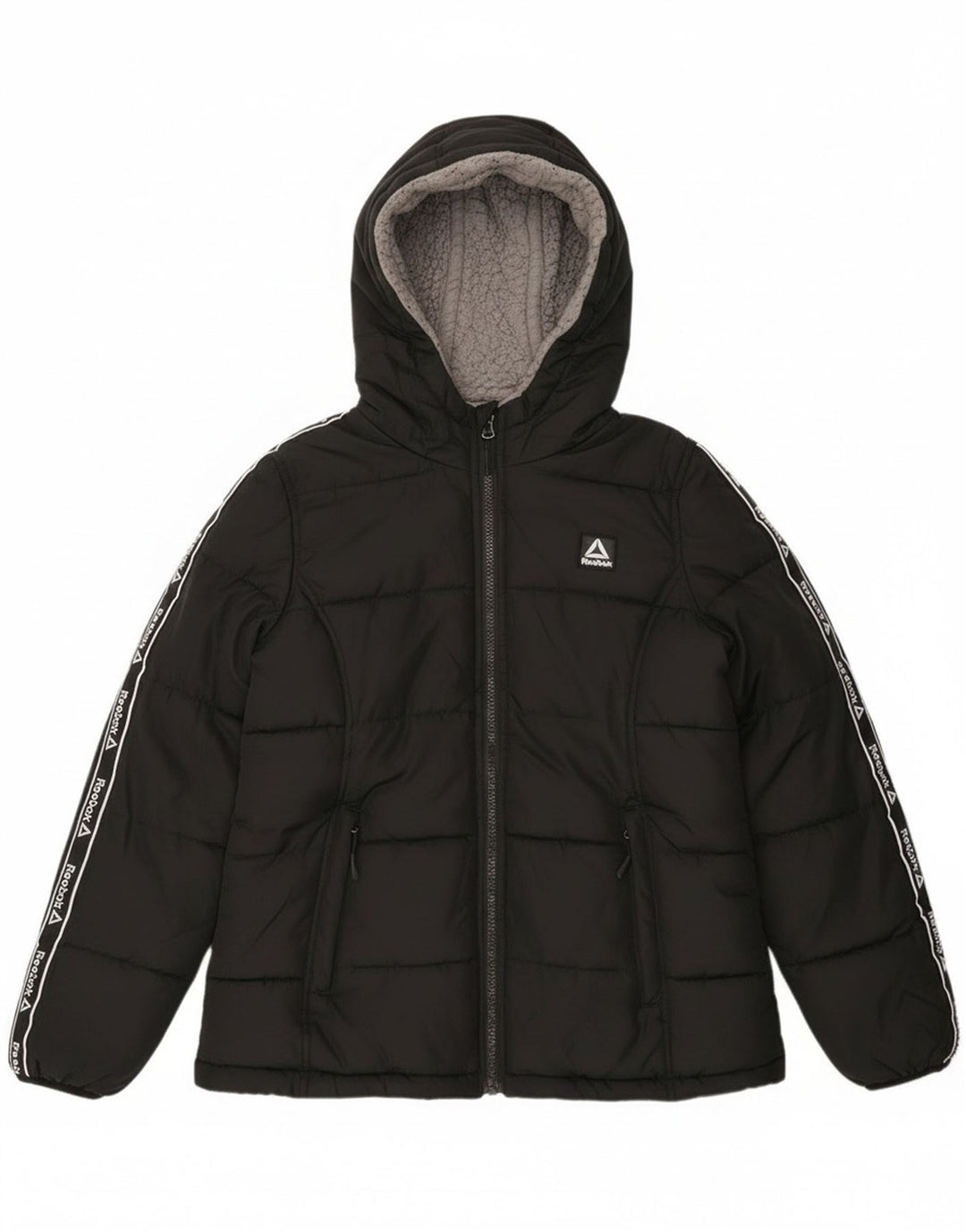 Giacca imbottita con cappuccio Reebok da donna con grafica UK 10 piccola nera