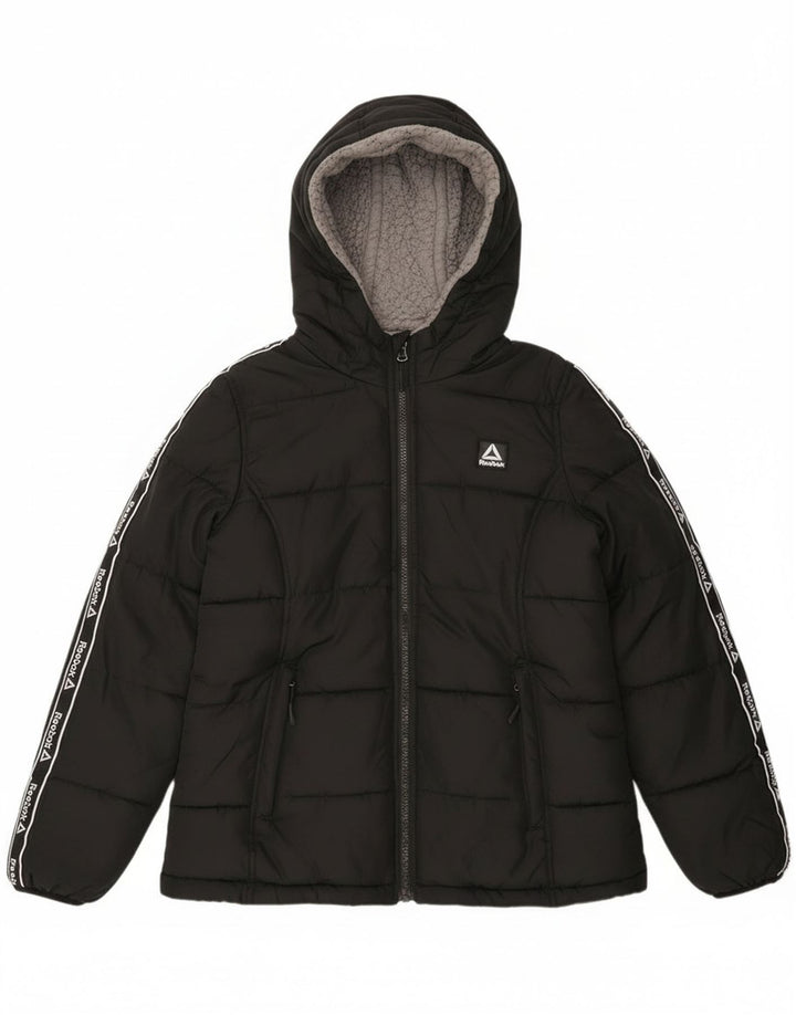 Giacca imbottita con cappuccio Reebok da donna con grafica UK 10 piccola nera