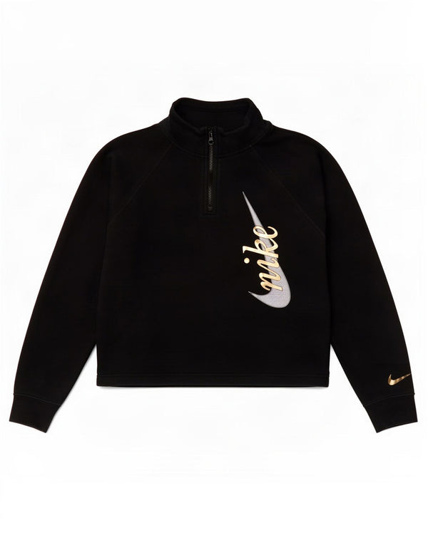 Felpa da donna Nike Crop Graphic Zip Neck Jumper UK 14 Medium Nero
