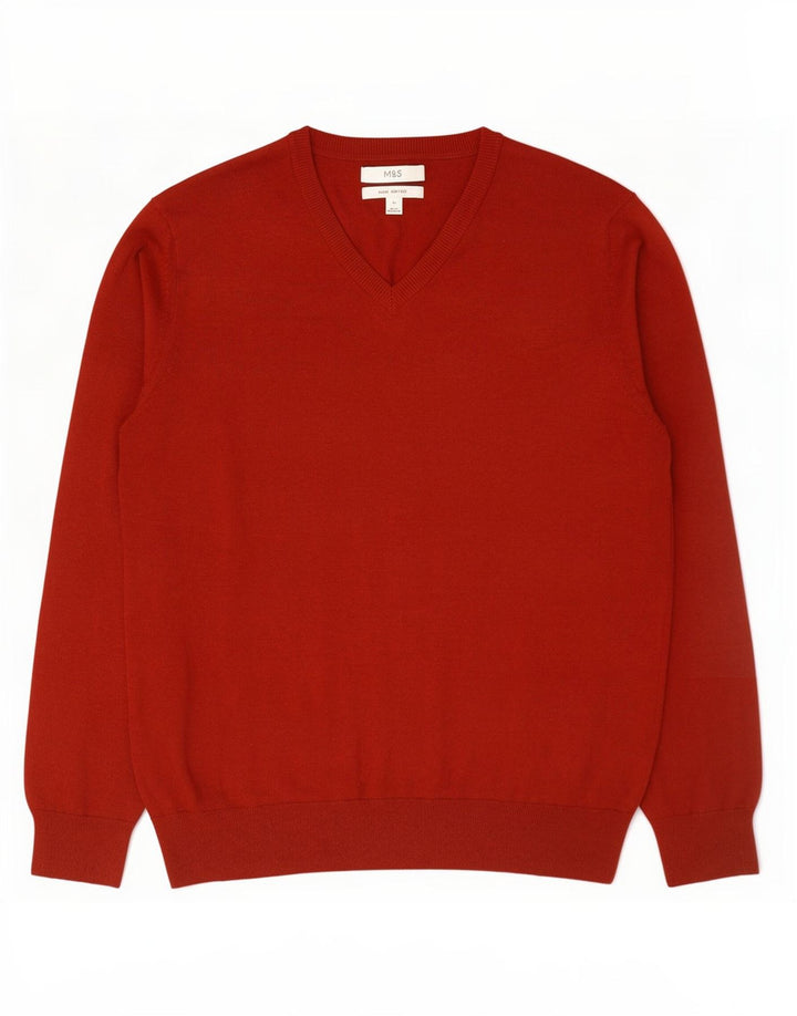 Maglione da uomo con scollo a V Marks & Spencer XL in cotone rosso