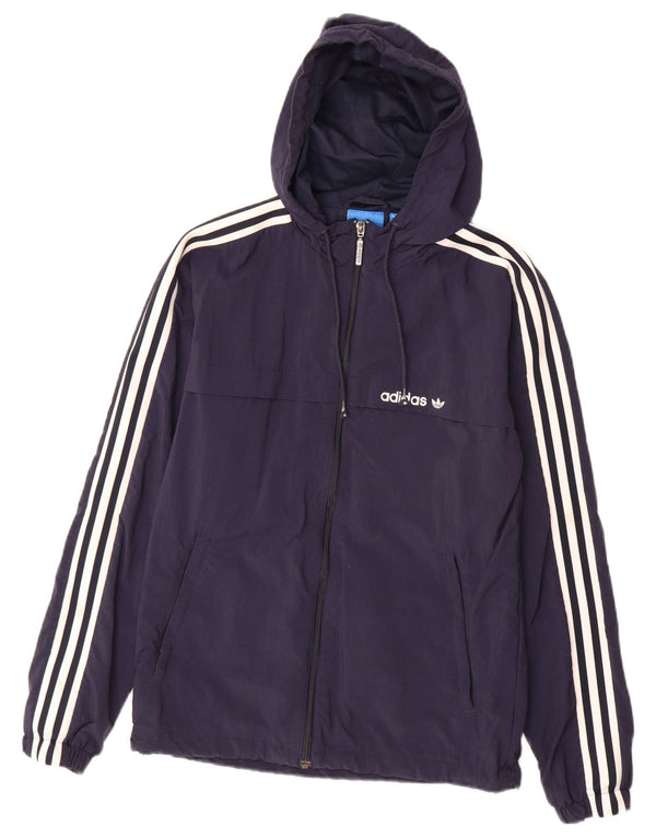 Giacca da ginnastica da uomo con cappuccio Adidas XS in nylon blu navy