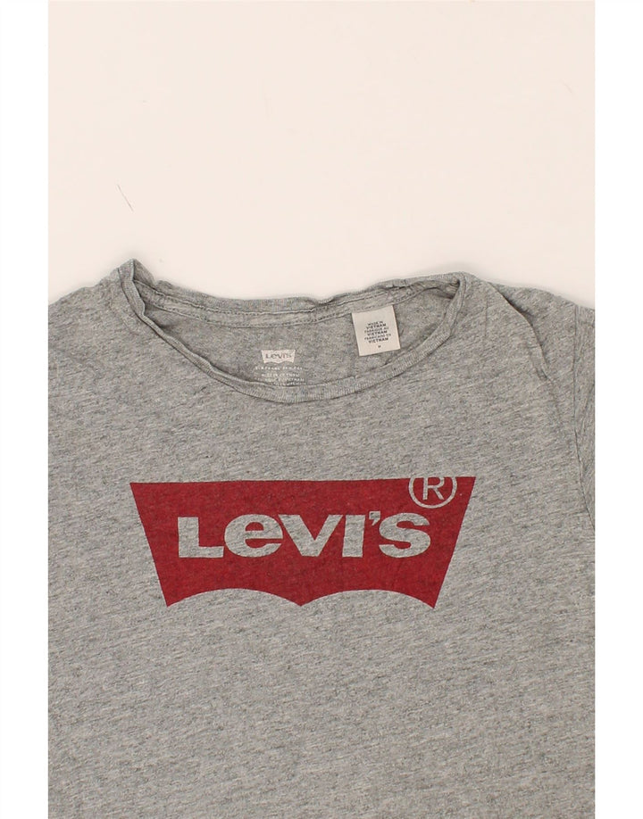 LEVI'S Womens Graphic T-Shirt Top UK 12 Medium Grey Cotton Vintage Levi's and Second-Hand Levi's from Messina Hembry 