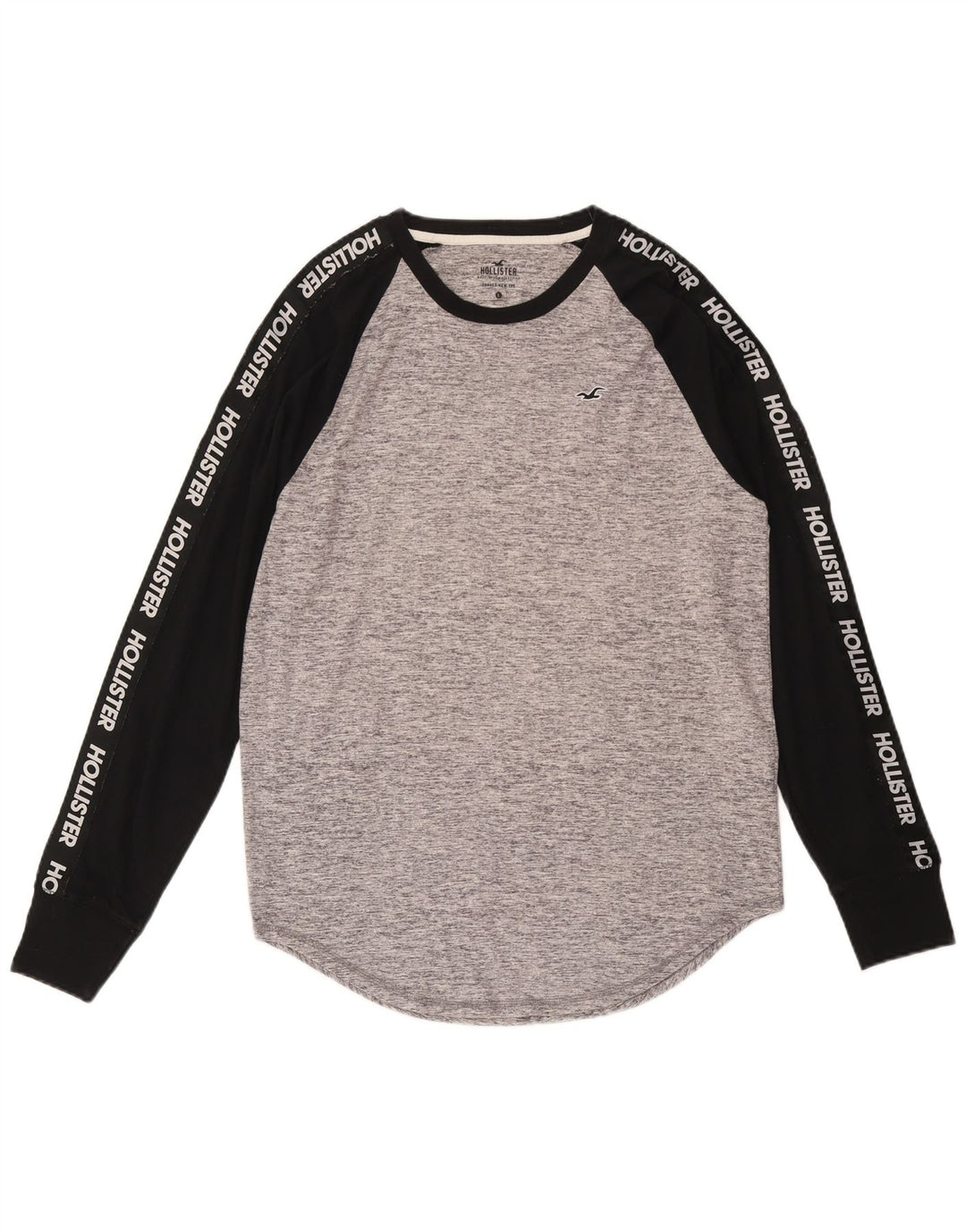 Hollister Top grafico da uomo a maniche lunghe in cotone color block grigio grande