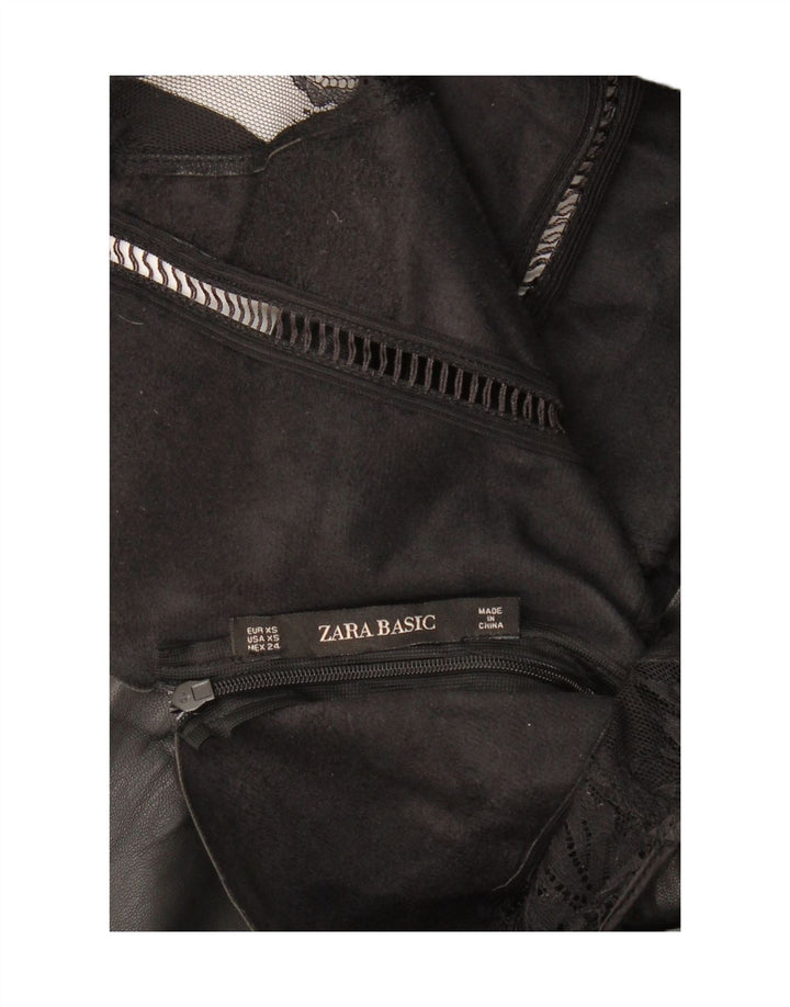 Abito tubino in pelle senza maniche ZARA da donna UK 4 XS Nero