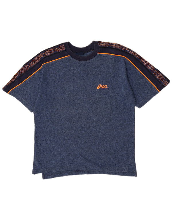 T-shirt grafica da uomo Asics Top in cotone color block medio blu navy