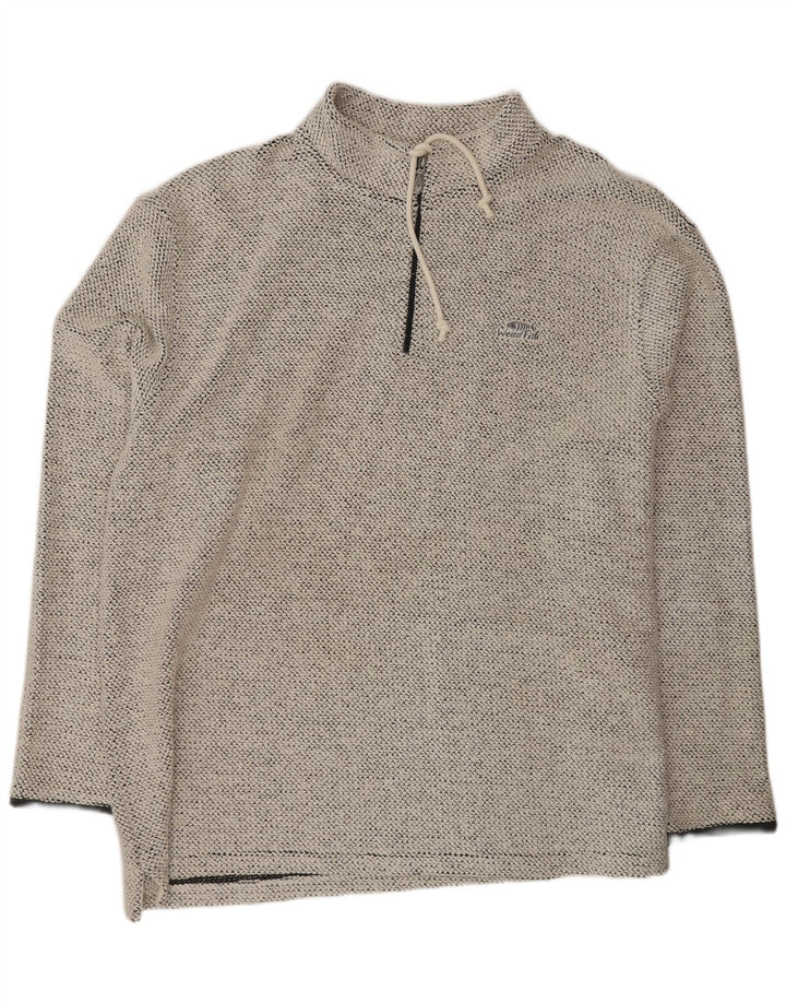 Felpa da uomo con zip e collo con zip Weird Fish, cotone chiazzato bianco sporco medio