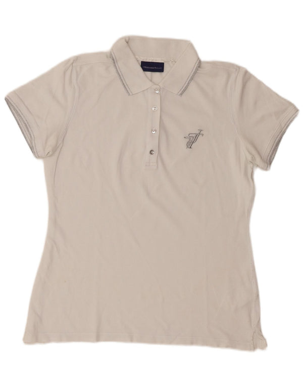 Polo Donna Trussardi Jeans UK 14 Large Cotone Bianco