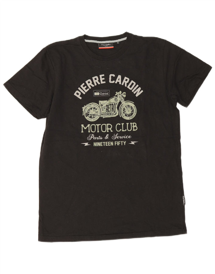 T-shirt grafica da uomo Pierre Cardin Top in cotone nero medio