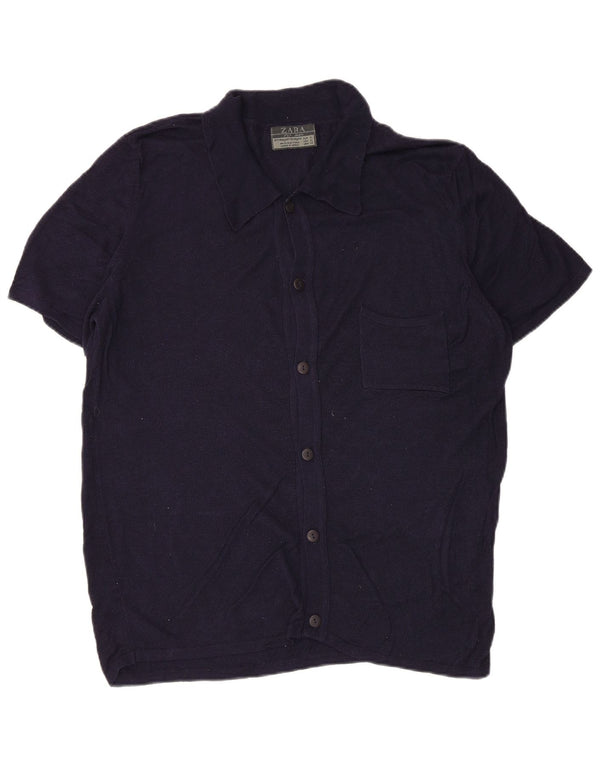 Camicia a maniche corte da uomo Zara XL in rayon blu navy