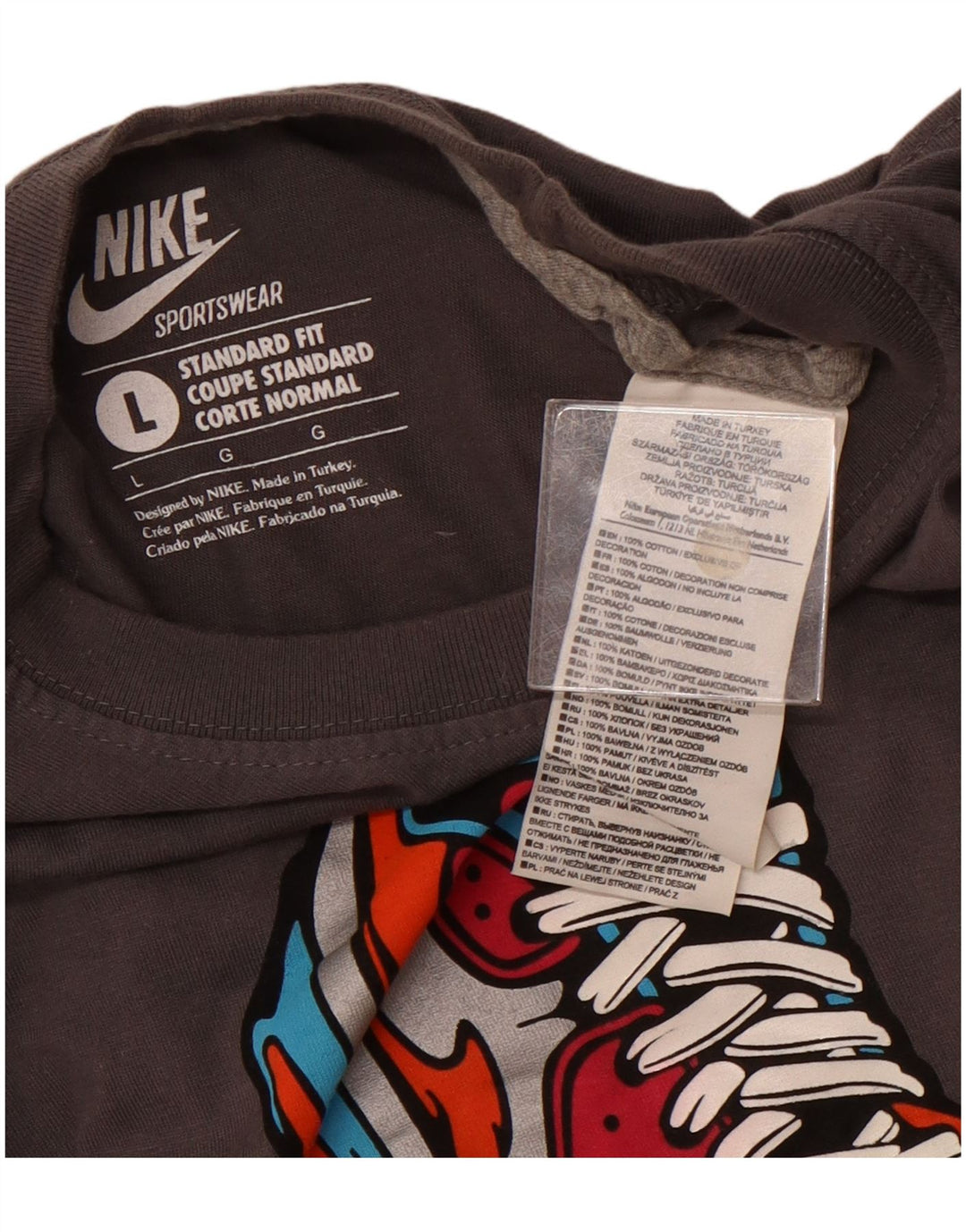 NIKE T-shirt grafica da uomo con vestibilità standard, grande, in cotone grigio