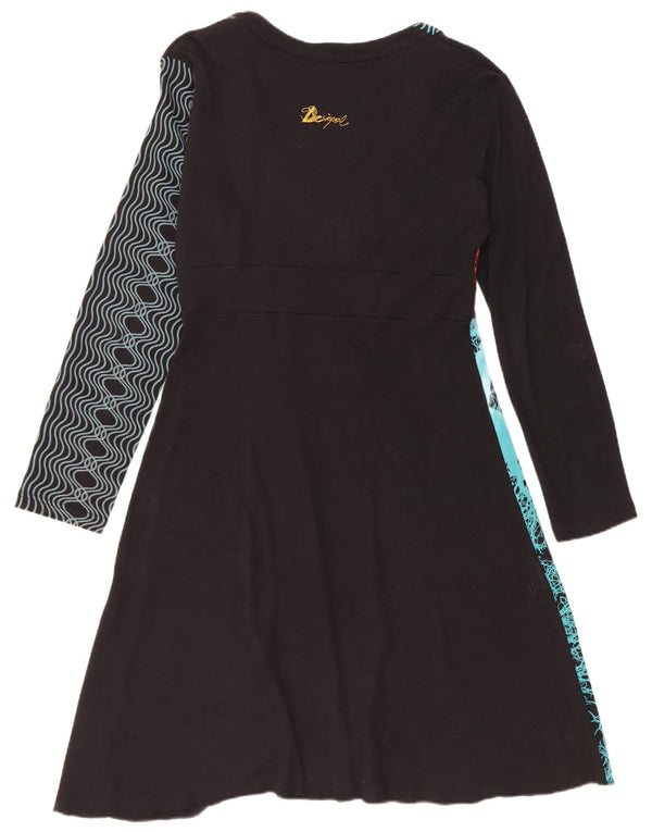 Desigual Abito da donna a maniche lunghe con grafica a linea A UK 18 XL Patchwork nero