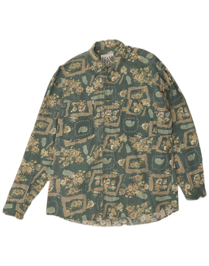 Camicia vintage da uomo in cotone floreale verde medio