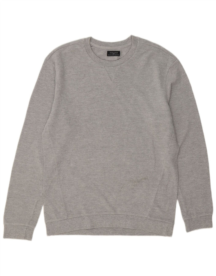 Maglione maglione girocollo da uomo Zara XL in cotone grigio