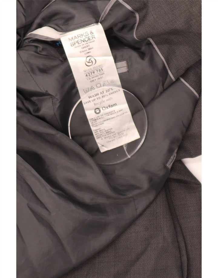 Marks & Spencer Giacca lunga da uomo a 2 bottoni UK 36 Small Grey Wool