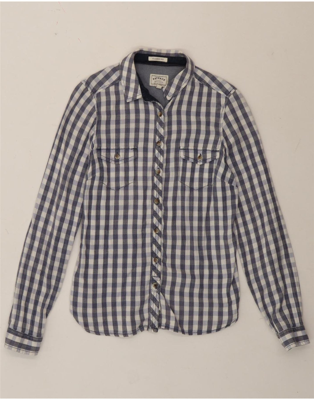 Camicia da donna dal taglio classico Fat Face UK 12 Cotone a quadretti blu medio